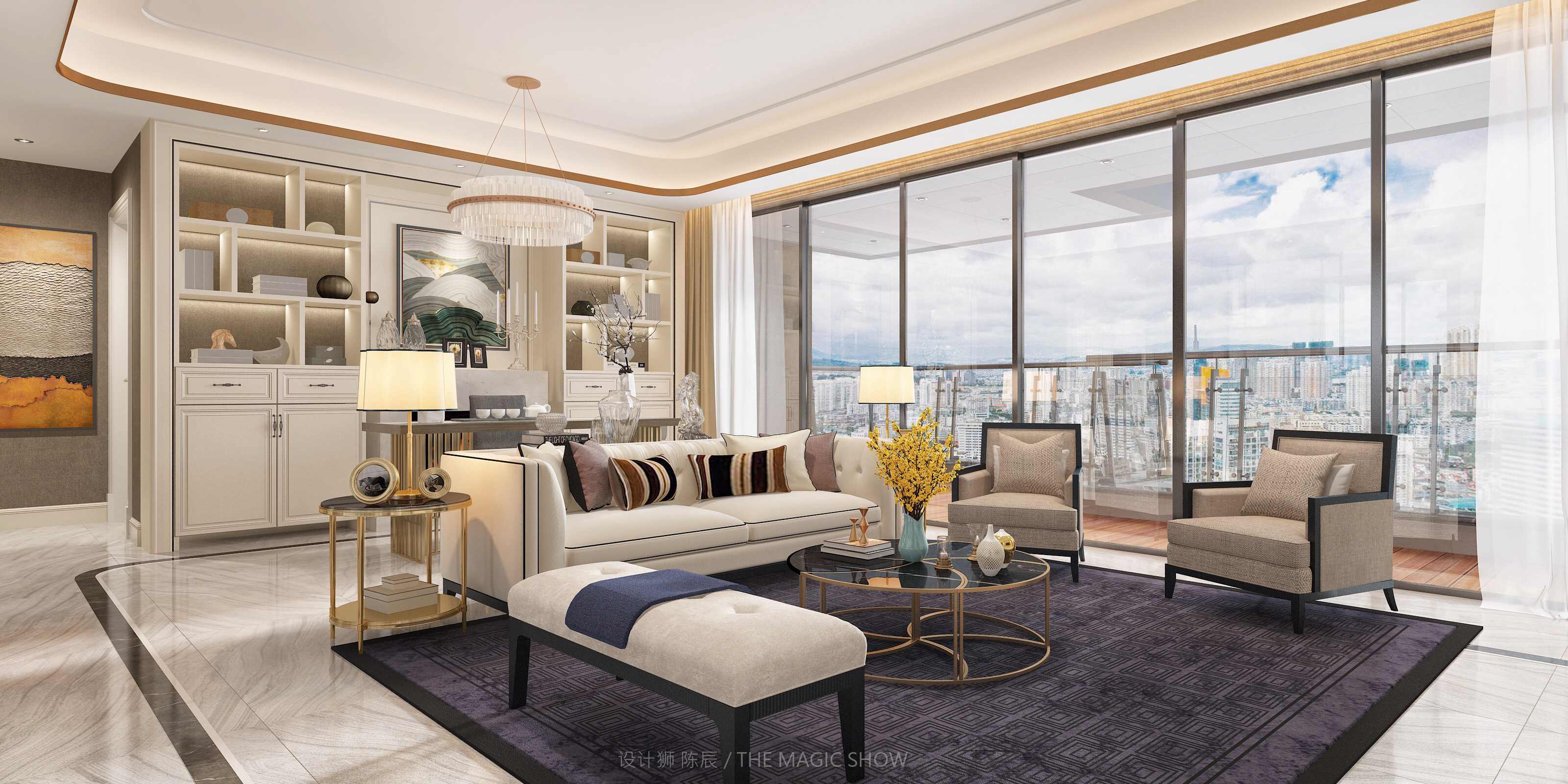 蔚藍卡地亞175平方米 四室兩廳 現(xiàn)代輕奢客廳1