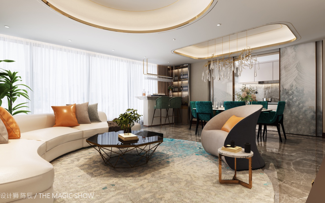 雍錦閣180平方米 三室兩廳 現(xiàn)代輕奢客廳