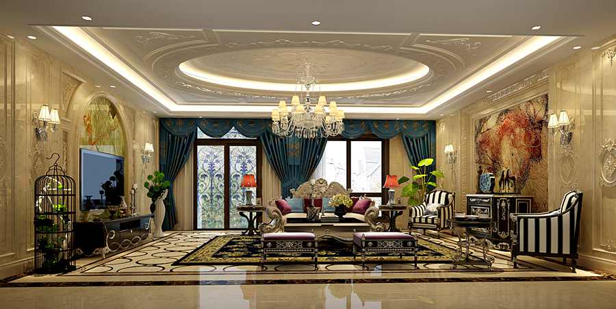 復(fù)地御香山九室四廳405m2法式風(fēng)格小客廳