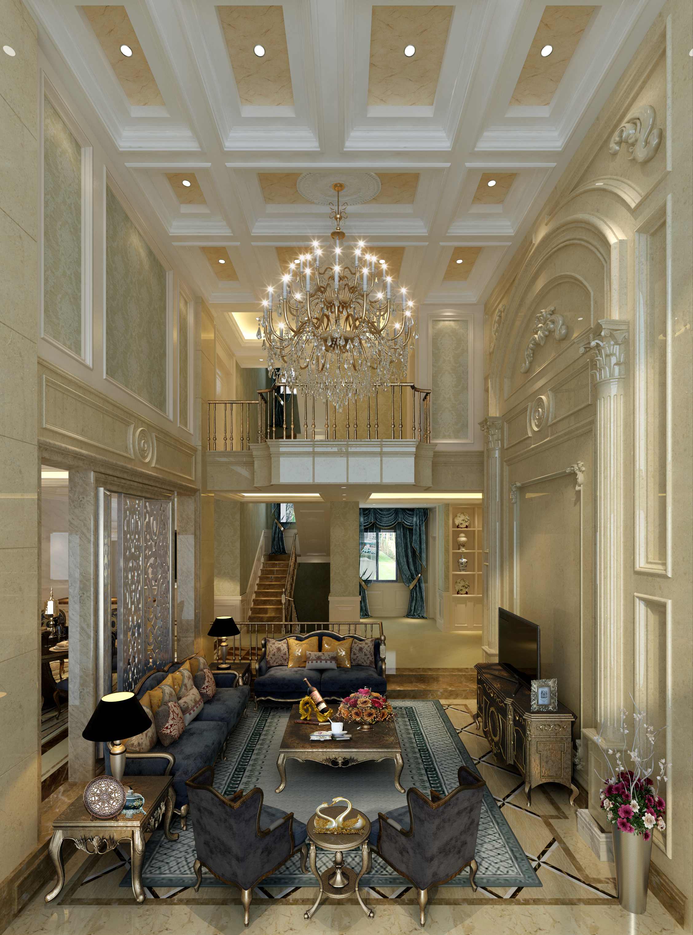 雅居樂花園340㎡別墅歐式風格客廳