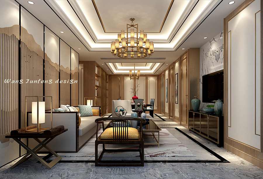 正黃.金域四室兩廳167平新中式風格客廳