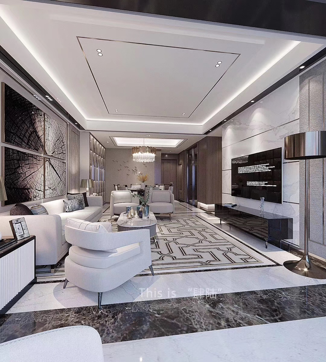 金沙城150平套三港式輕奢客廳