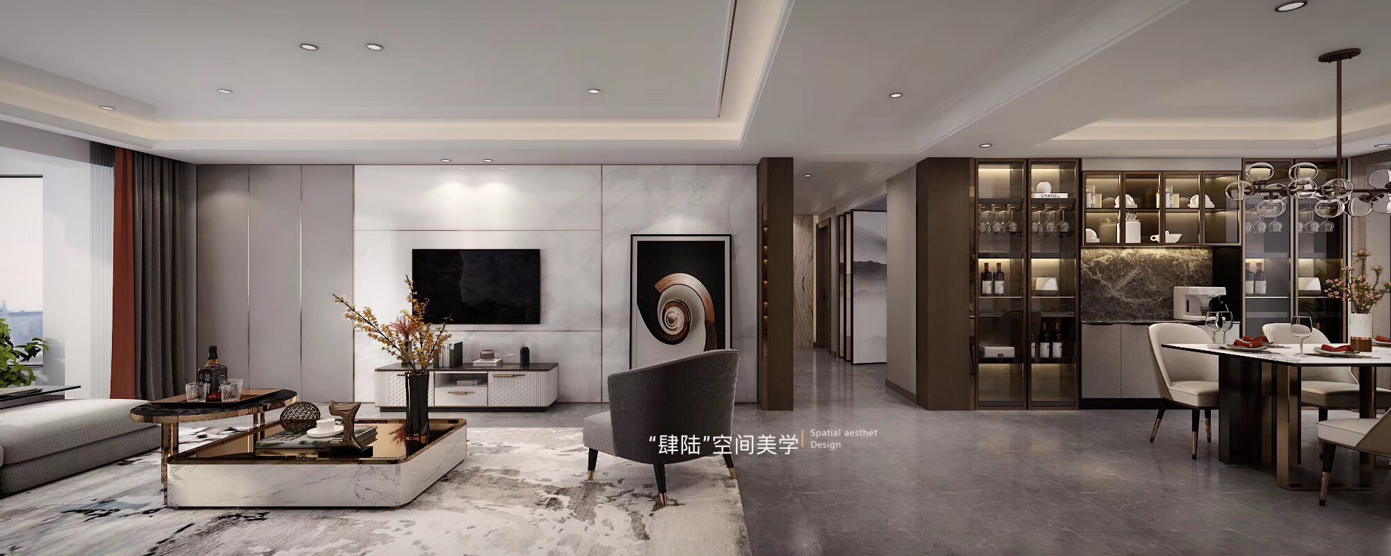 紫檀軒210平四居現代輕奢客廳1