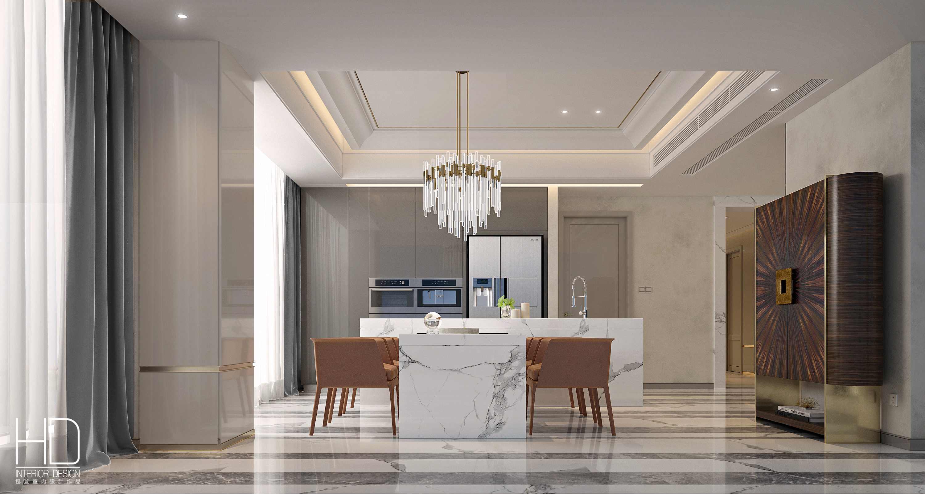 麓湖·麒麟薈躍層420㎡現(xiàn)代輕奢風(fēng)格餐廳