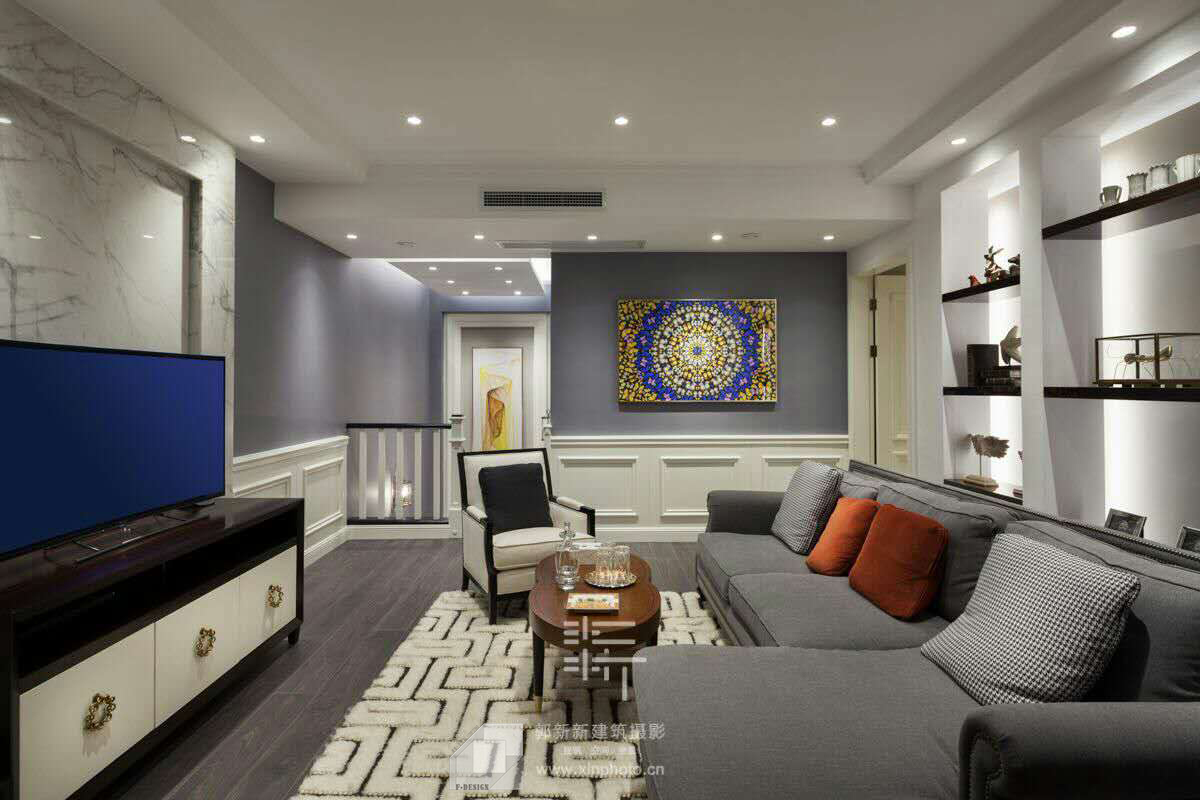 華潤24城紫云府210平現代美式實景案例客廳