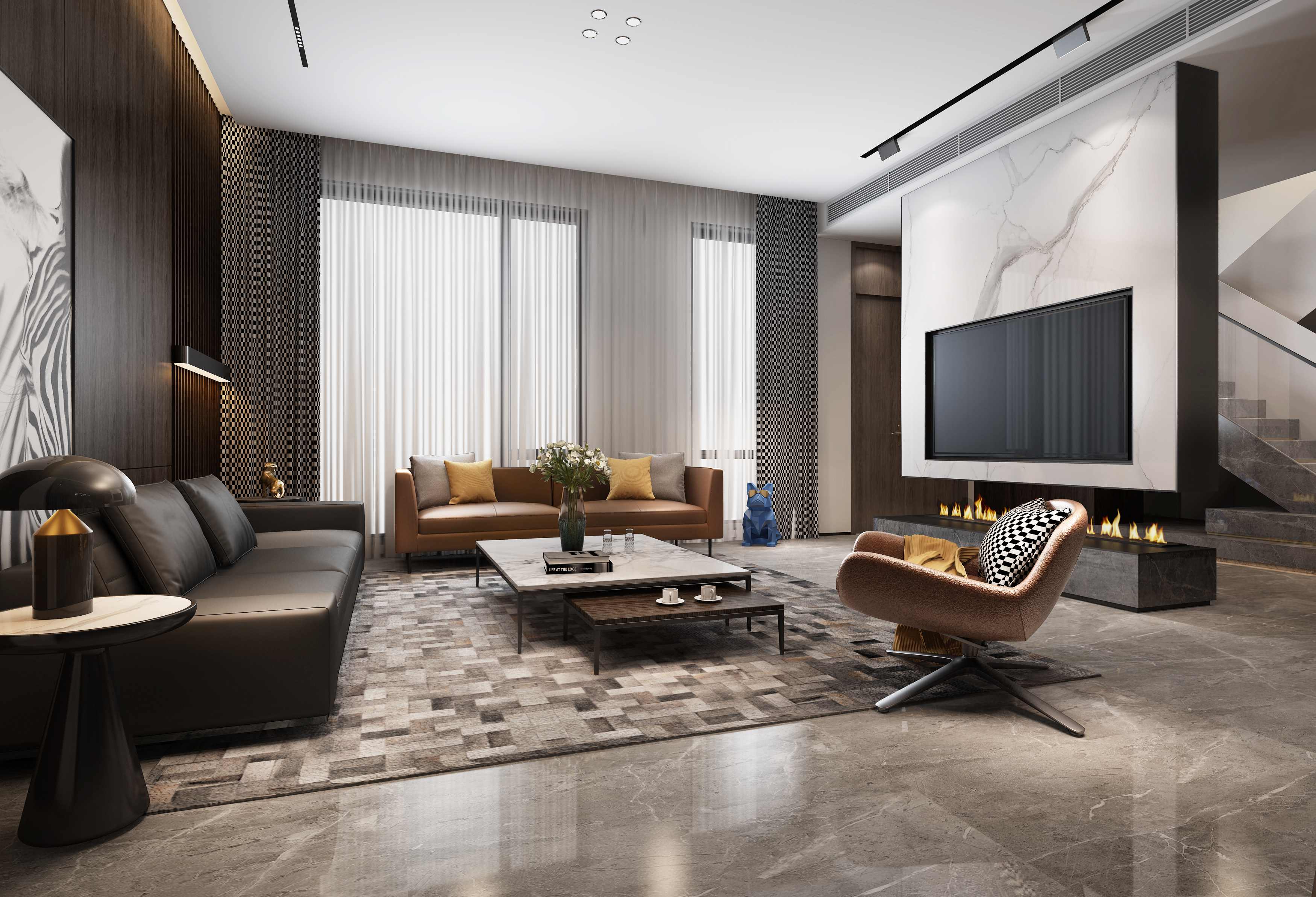 南門綠郡獨棟別墅1000平現代風格效果圖客廳