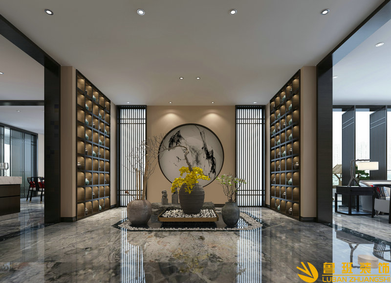 全景艙620㎡現(xiàn)代中式別墅裝修設(shè)計(jì)門(mén)廳