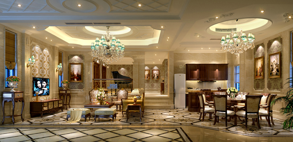 峨眉山與湖500平別墅設計客廳