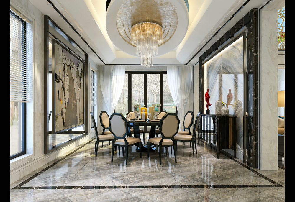 保利拉菲莊園500平港式別墅設(shè)計(jì)餐廳