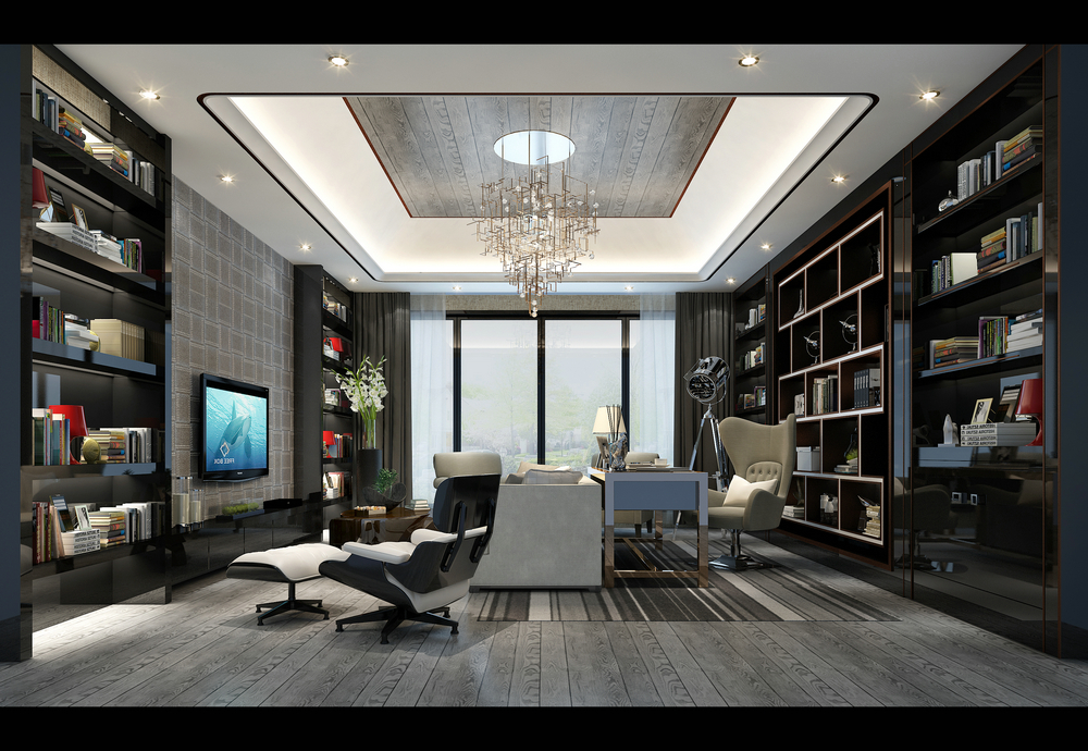 保利拉菲莊園500平港式別墅設(shè)計(jì)書房