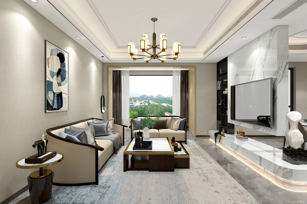 玖厥府簡(jiǎn)中260平米躍層設(shè)計(jì)客廳