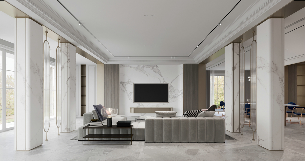 亞特蘭蒂斯現代法式別墅設計客廳全景