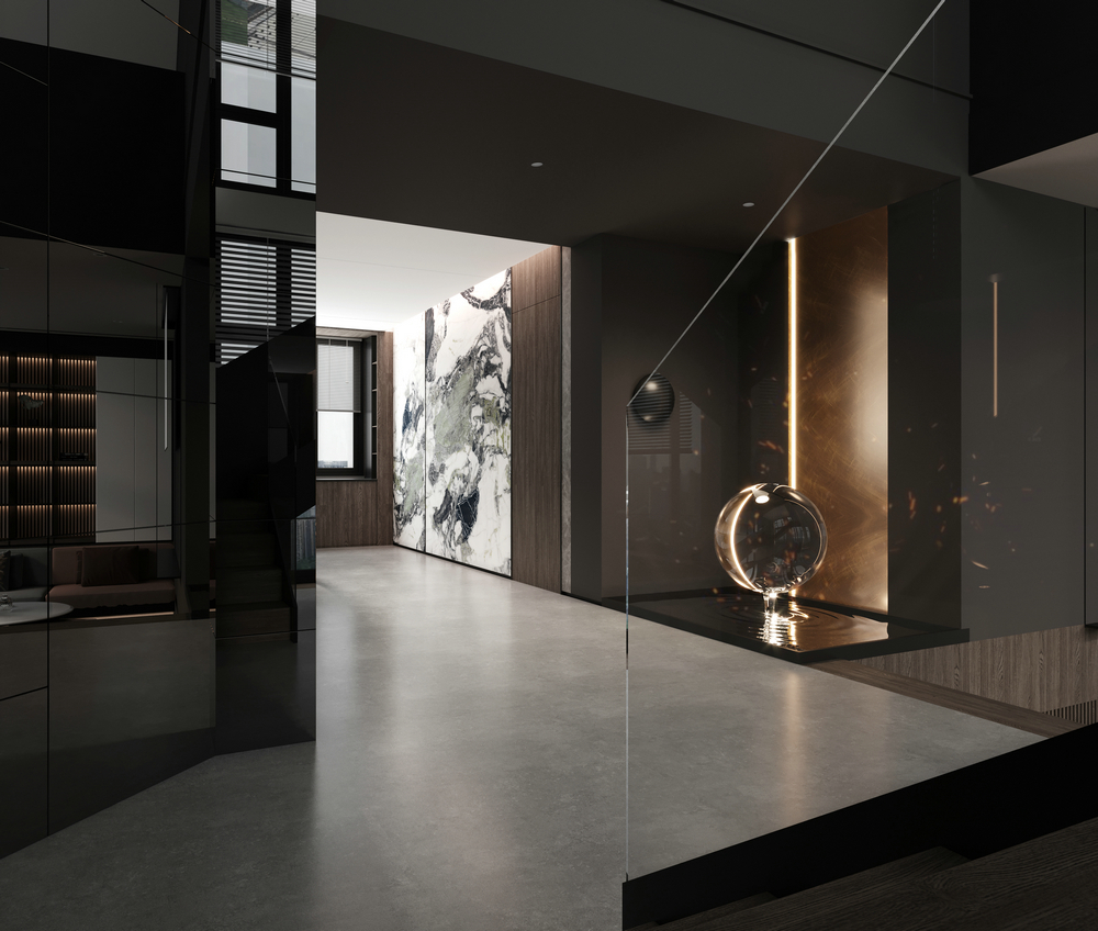 信合御龍山躍層暗黑系列炫酷設計過廳