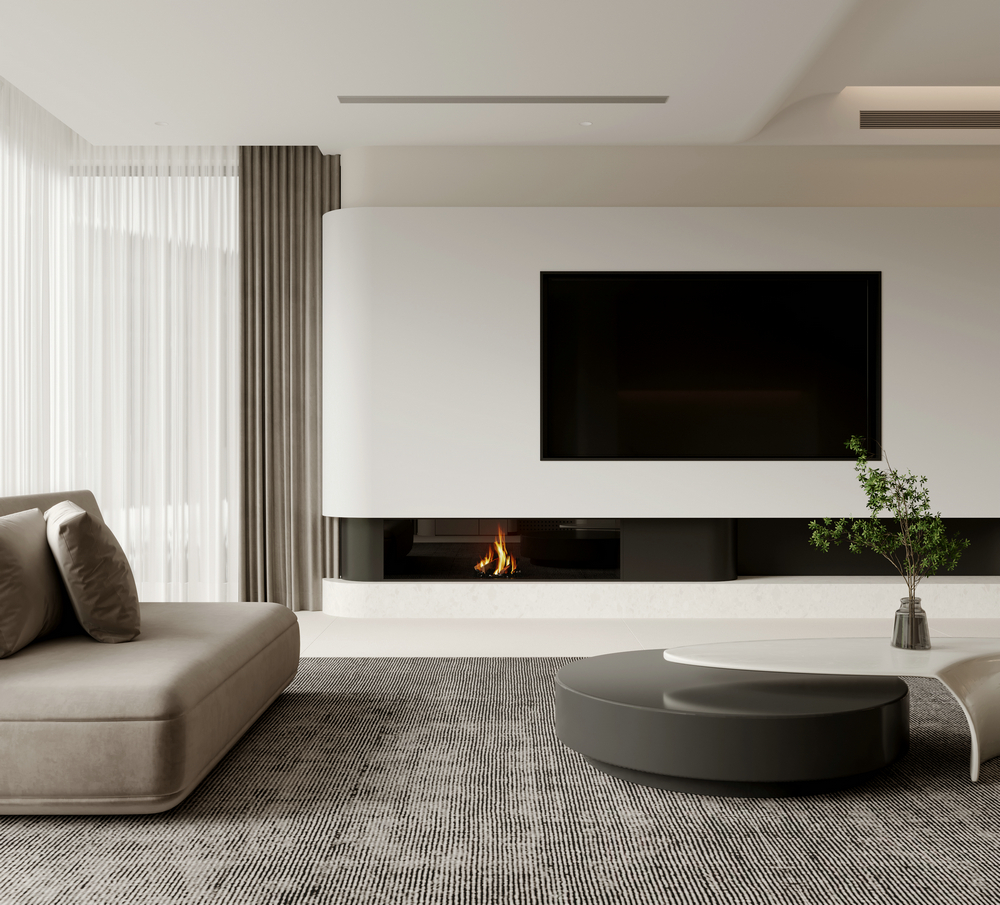 佛山躍層極簡風設計電視墻