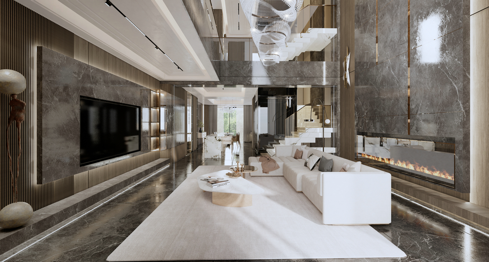 湖南常德500平聯排別墅設計客廳挑高