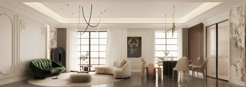 北辰香麓180平現(xiàn)代法式客廳