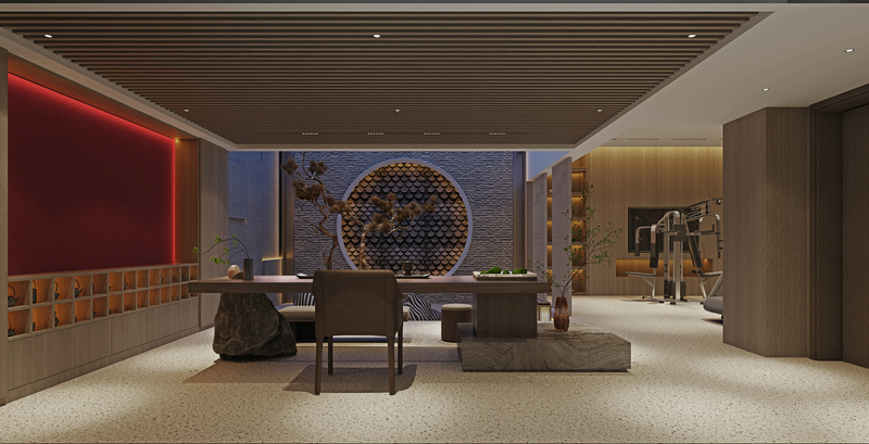 香門第中式別墅設(shè)計茶室背景