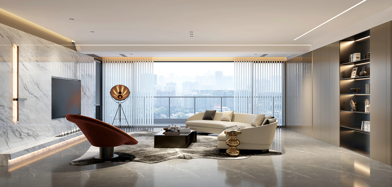 德商御府天驕256平躍層裝修設計客廳
