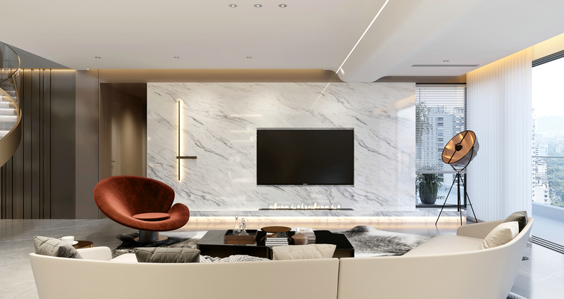 德商御府天驕256平躍層裝修設計電視墻