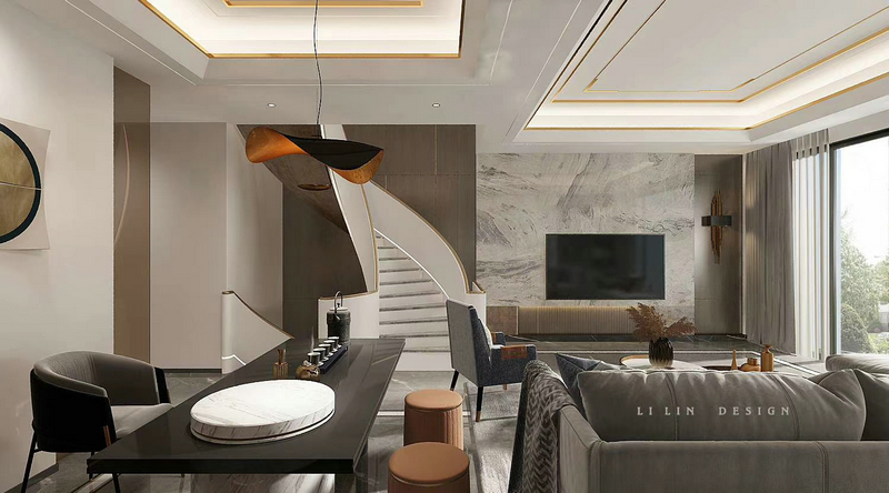 萬科五龍山400平別墅輕奢設計樓梯