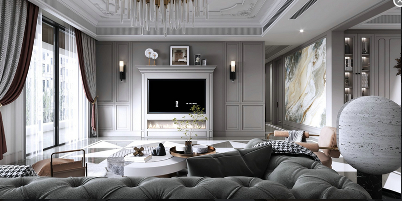 成都后花園380平法式風格設(shè)計壁爐