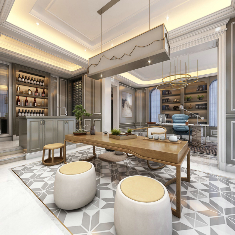 萬科翡翠谷600平美式輕奢設計書房