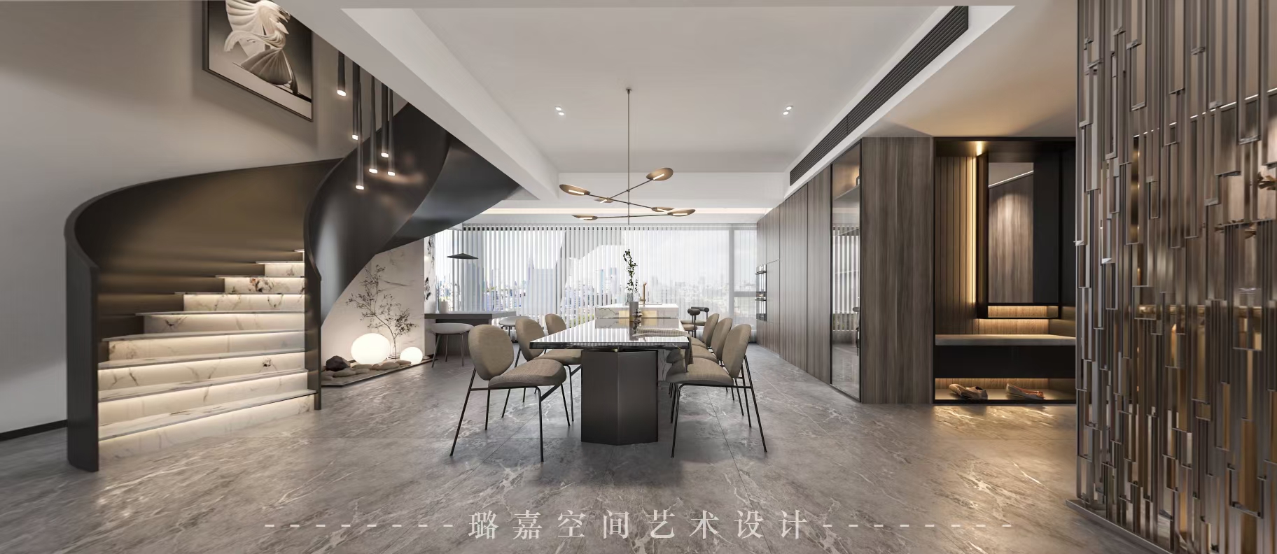 臥龍谷玖號260平躍層設計客廳樓梯