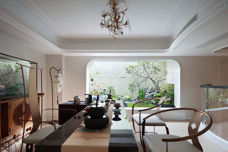 西樾錦宸別墅設計法式實景茶室全景