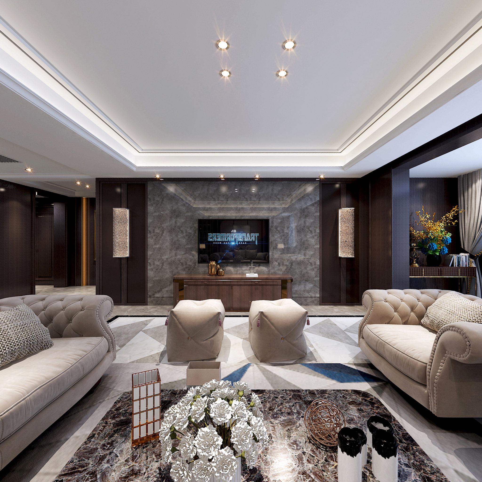 德商御府天驕躍層設計客廳電視墻