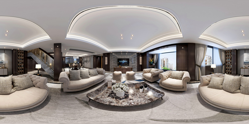 德商御府天驕躍層設計客廳全景