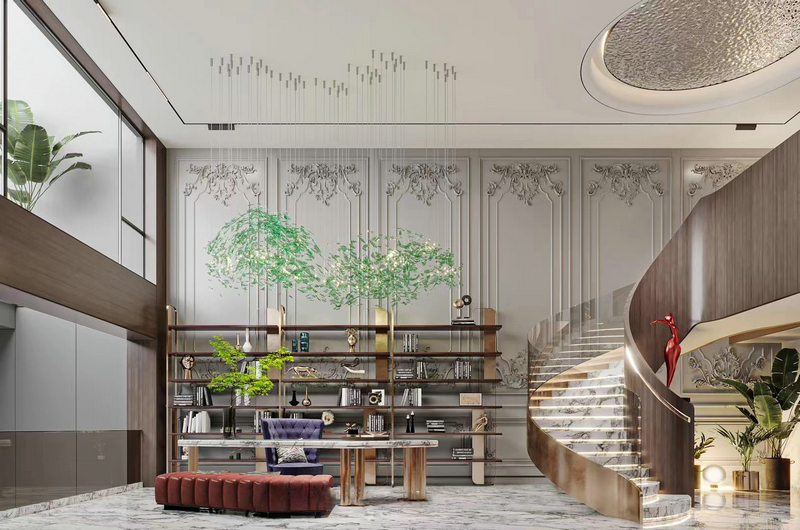 麓山國際法式別墅設計客廳樓梯