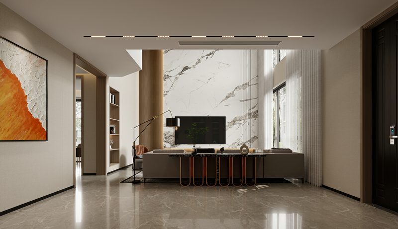 電建洺悅府-現代輕奢-270挑高電視墻