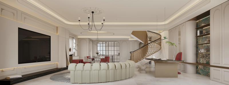 和今緣255平別墅設(shè)計|時尚法式客廳樓梯