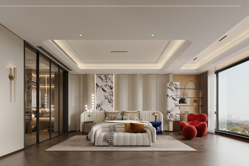 仟坤院子別墅343平現代輕奢主臥背景